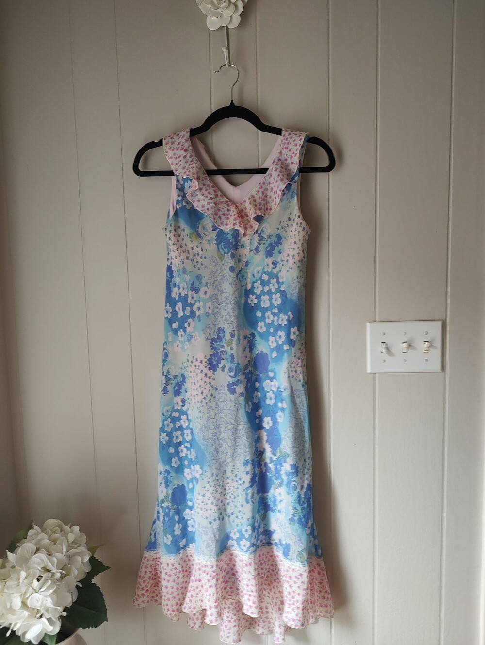 Girls Floral Blue and Pink Sleeveless Maxi Dress